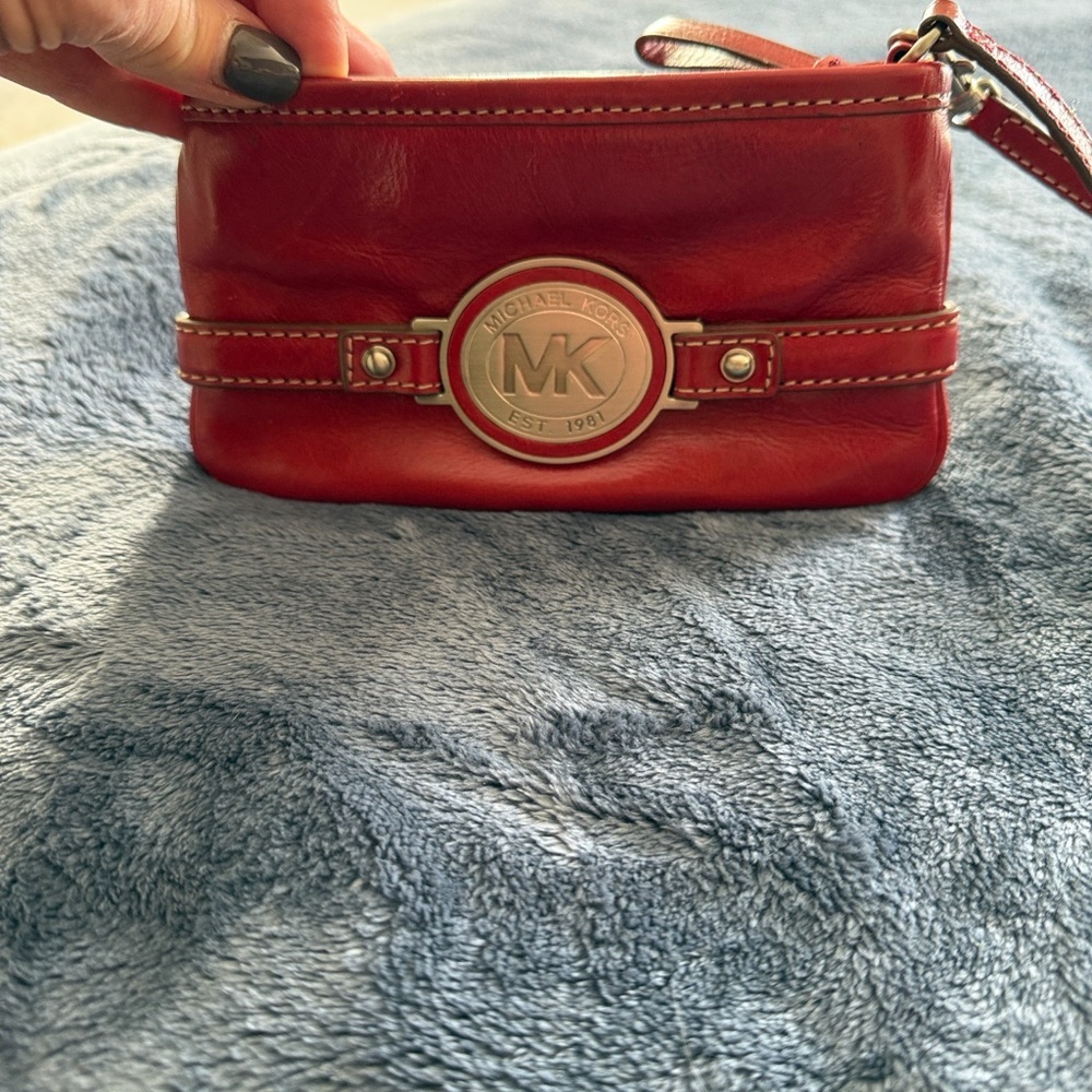 Michael Kors Cherry Red Wristlet with Silver Logo - Picture 13 of 16
